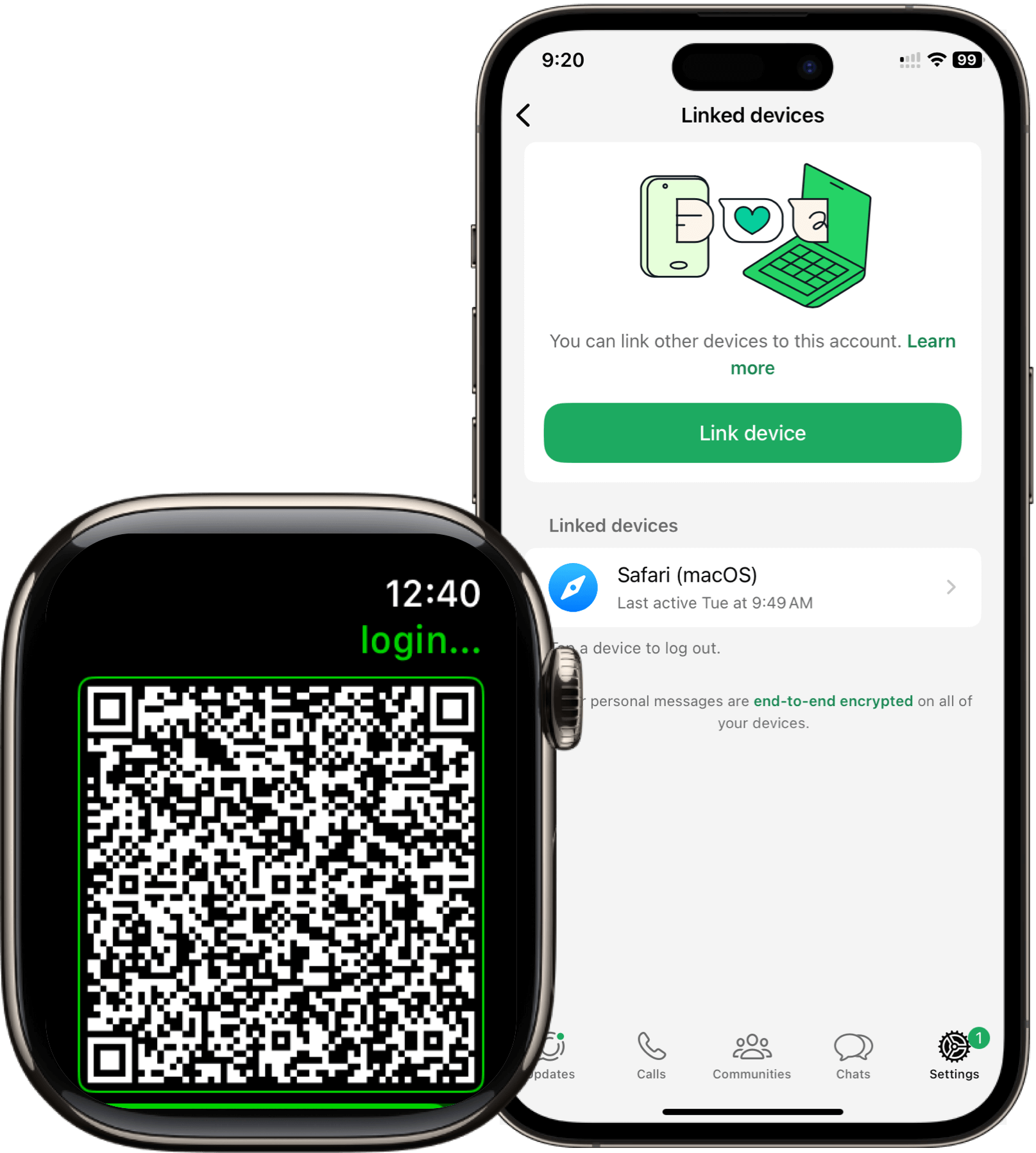 link whatsapp on apple watch by scanning qr code